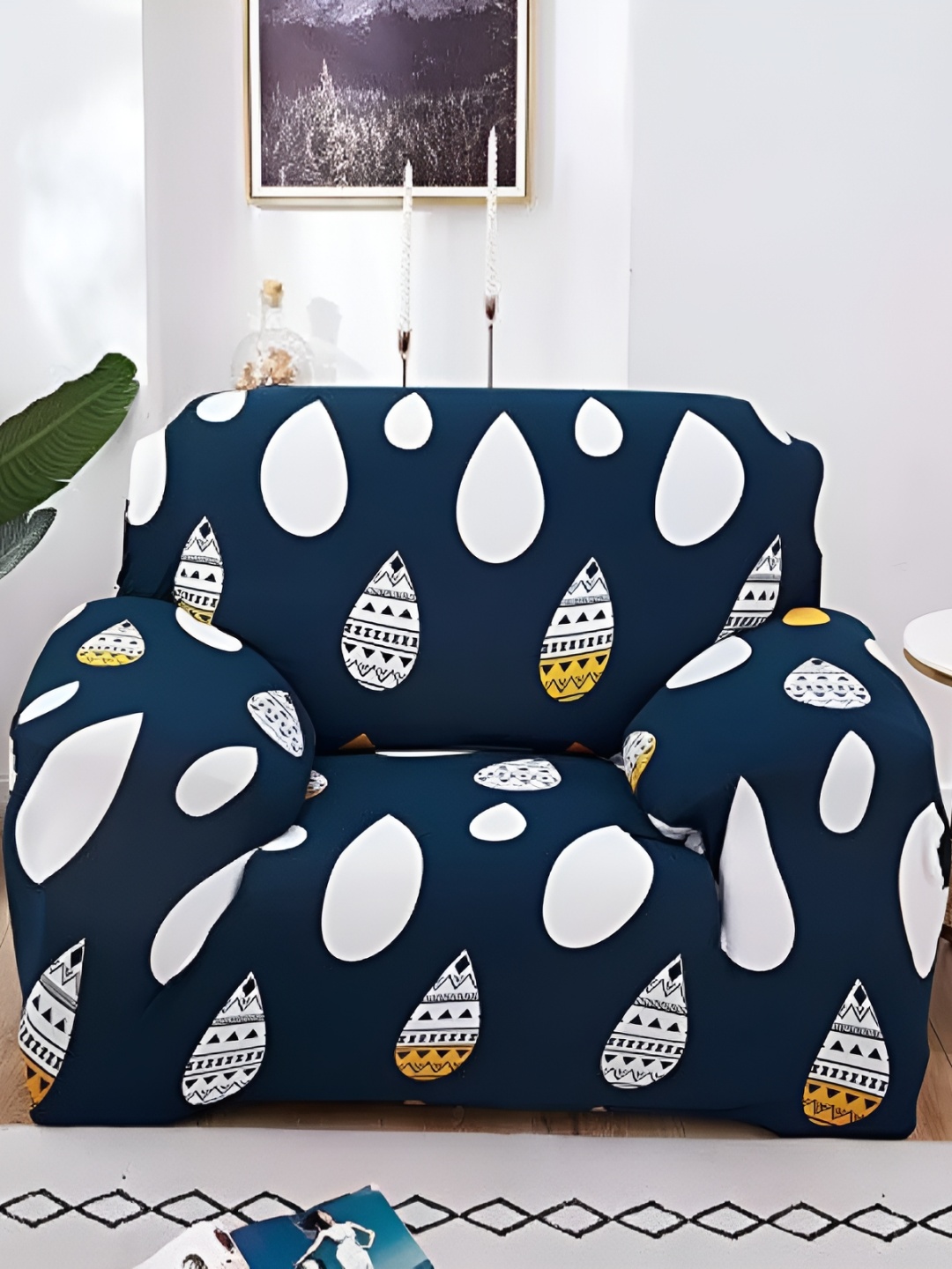 

B BESTILO Blue & White Printed Sofa Cover With Arms