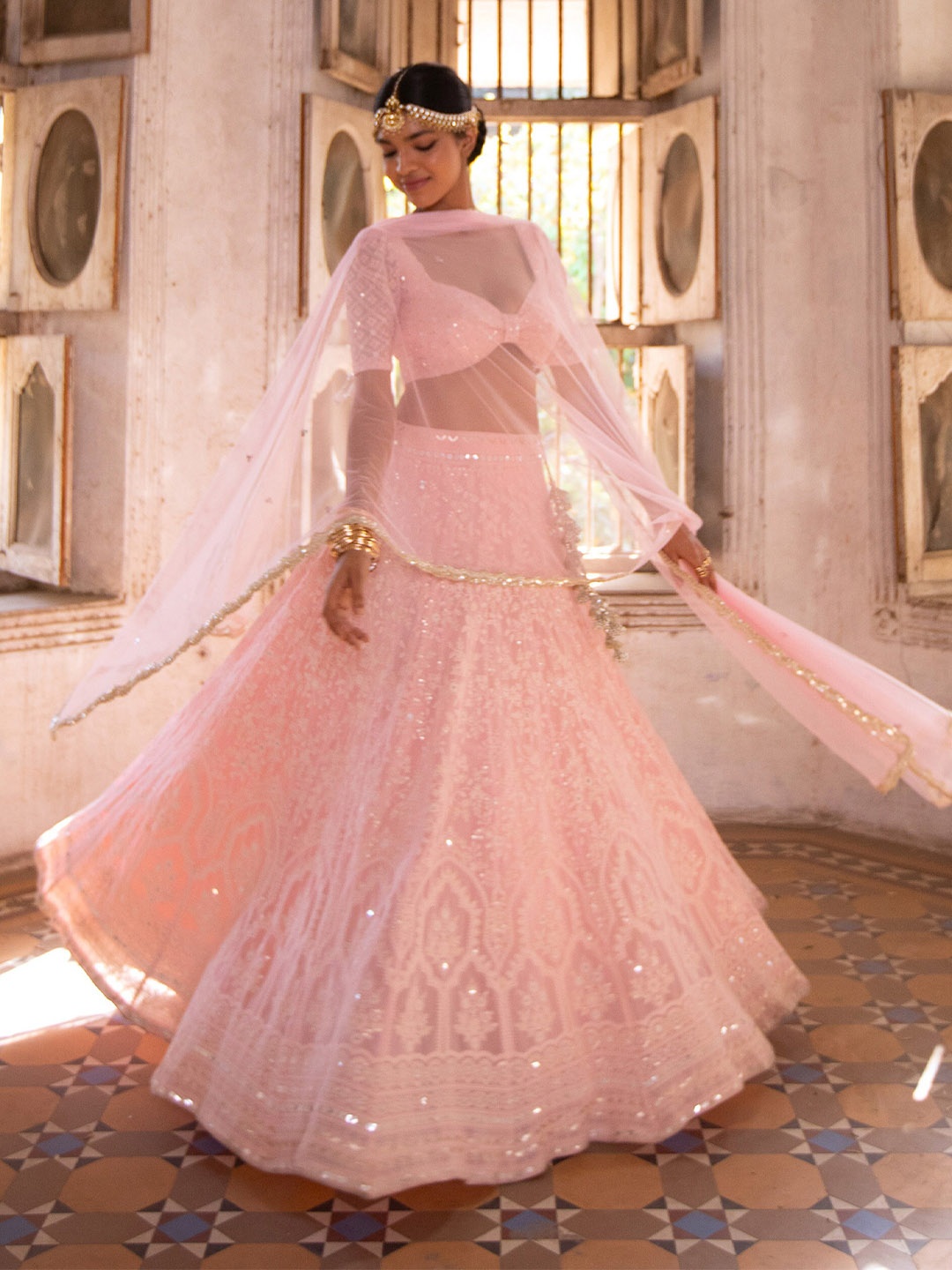 

Renee Label Embroidered Ready to Wear Lehenga & Blouse With Dupatta, Pink