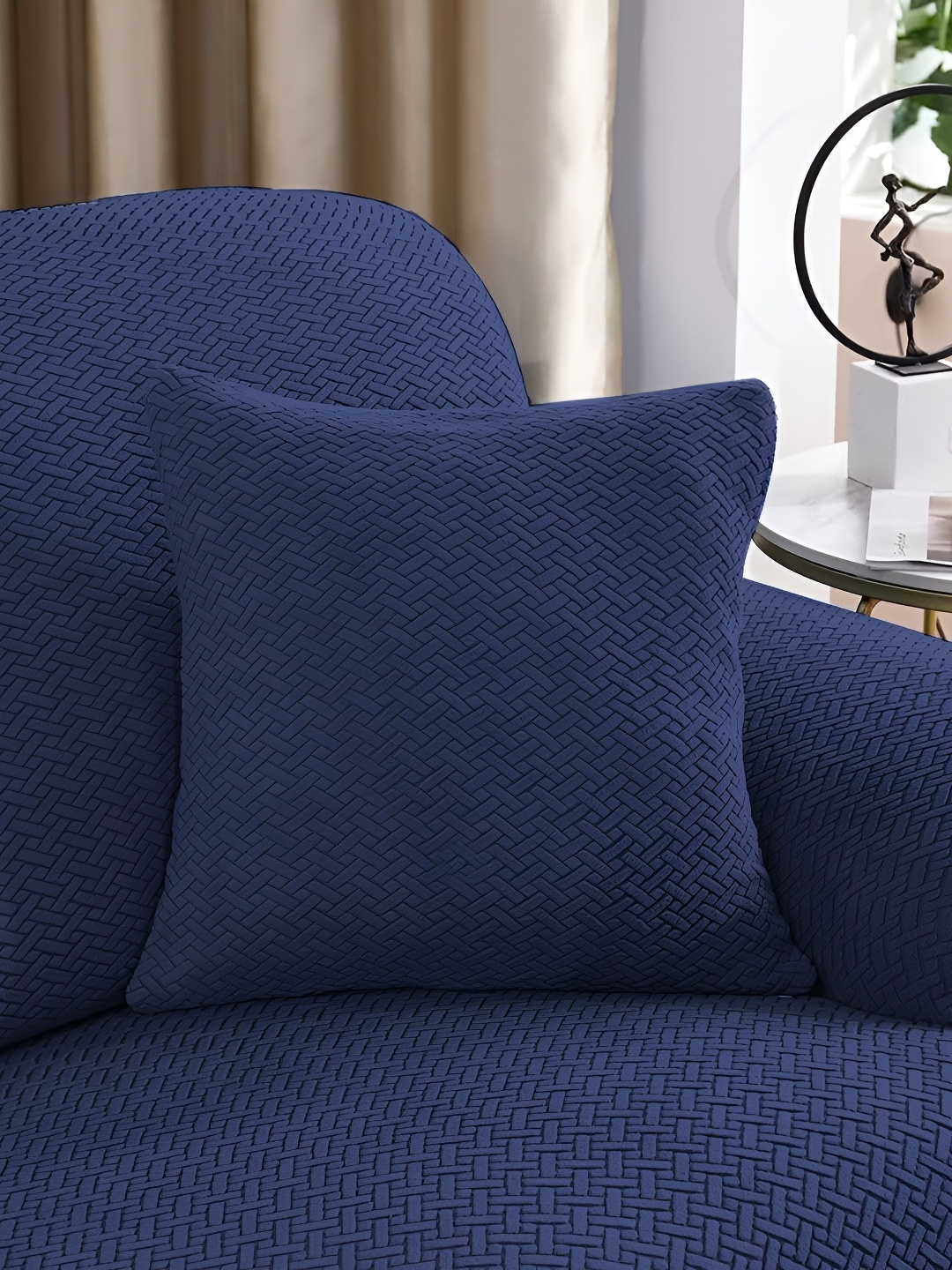 

B BESTILO Navy Blue 3 Pieces 5-Seater Sofa Cover With Arms