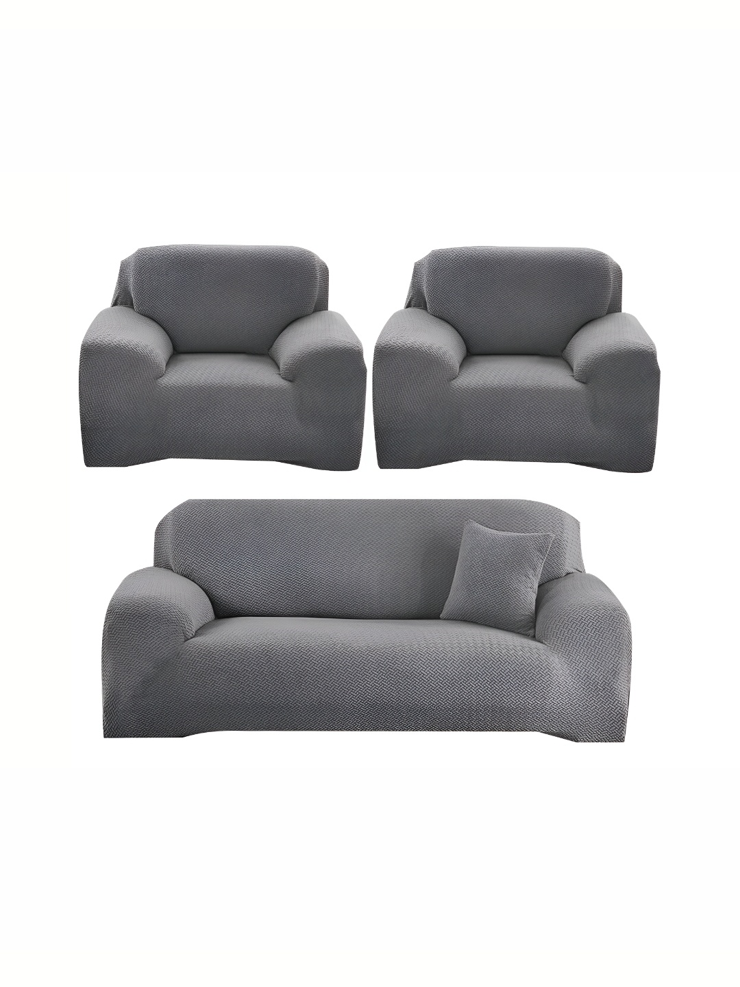 

B BESTILO Grey 3 Pieces 5-Seater Sofa Cover With Arms