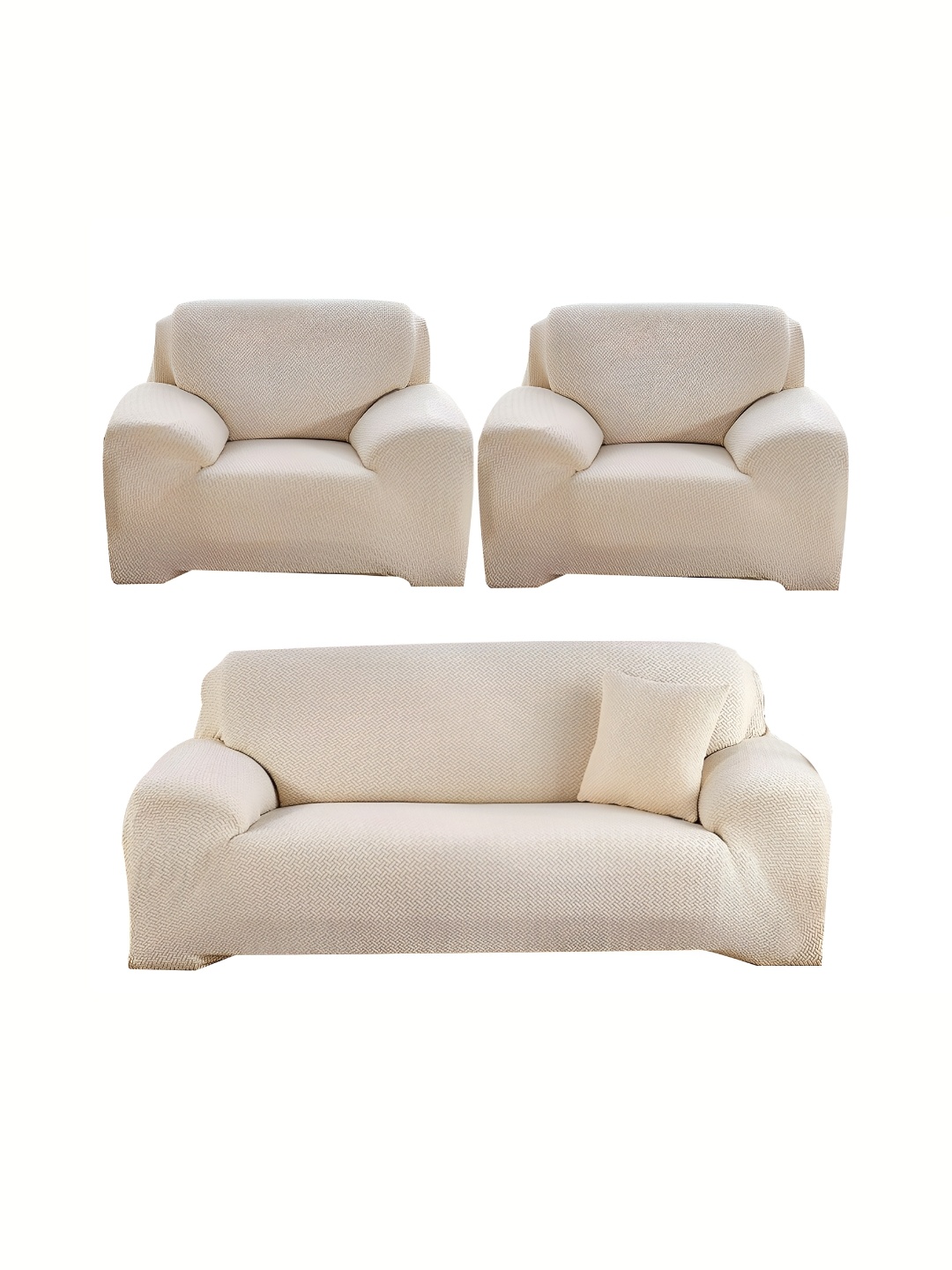 

B BESTILO Cream-Coloured 3 Pieces Self Design 5-Seater Sofa Cover With Arms