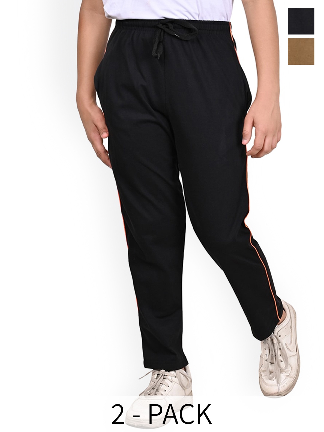 

BAESD Boys Pack Of 2 Pure Cotton Mid Rise Track Pants, Brown