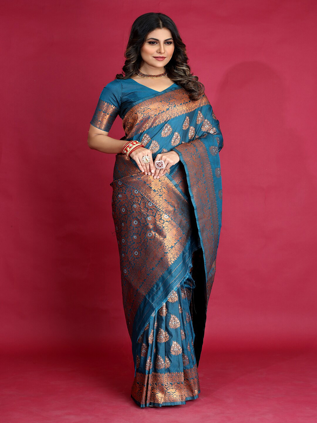 

SGF11 Woven Design Zari Art Silk Kanjeevaram Saree, Blue