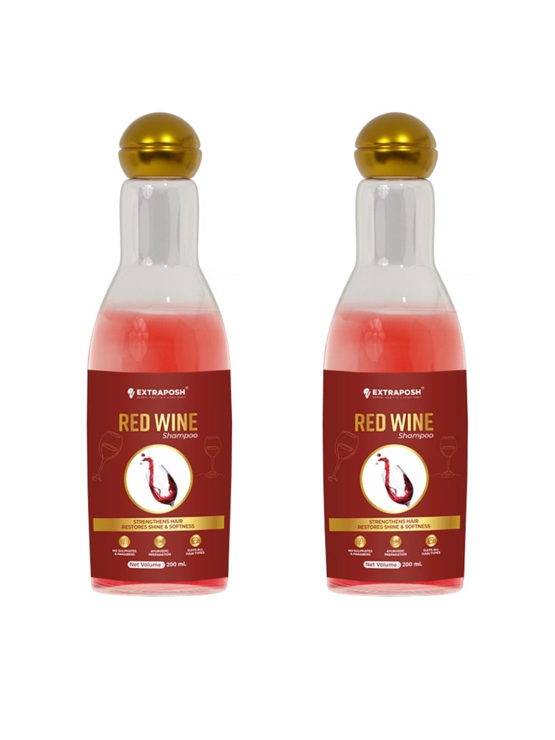 

Extraposh Set Of 2 Red Wine Shampoo For Long & Luscious Hair - 200ml Each, Multi