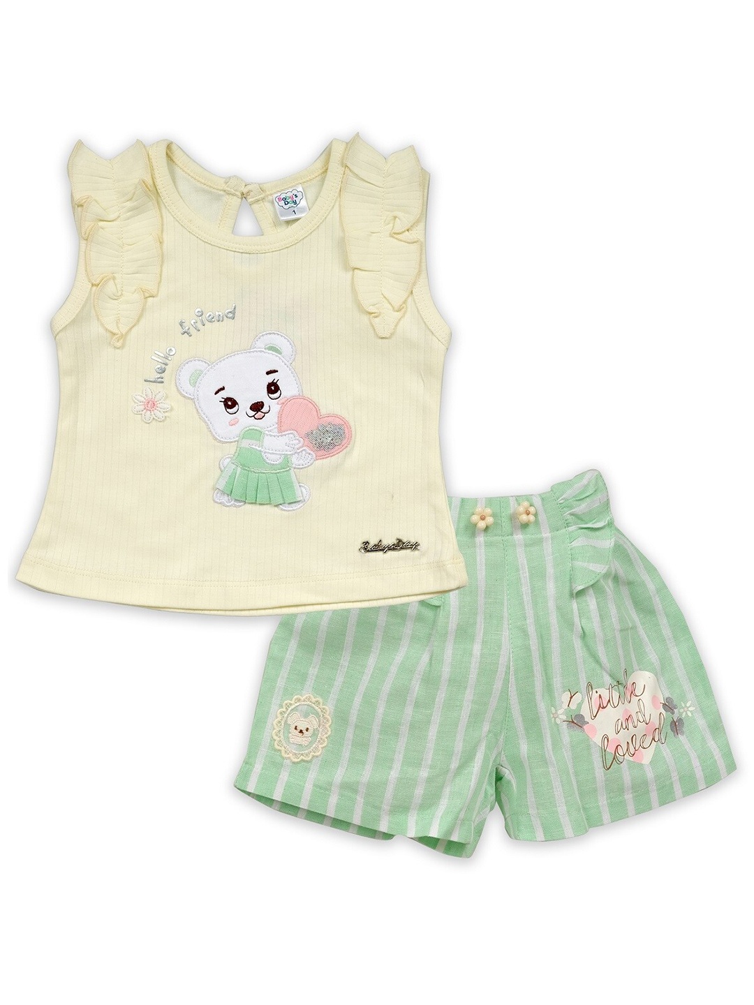 

Babys Day Girls Printed Top with Shorts, Green