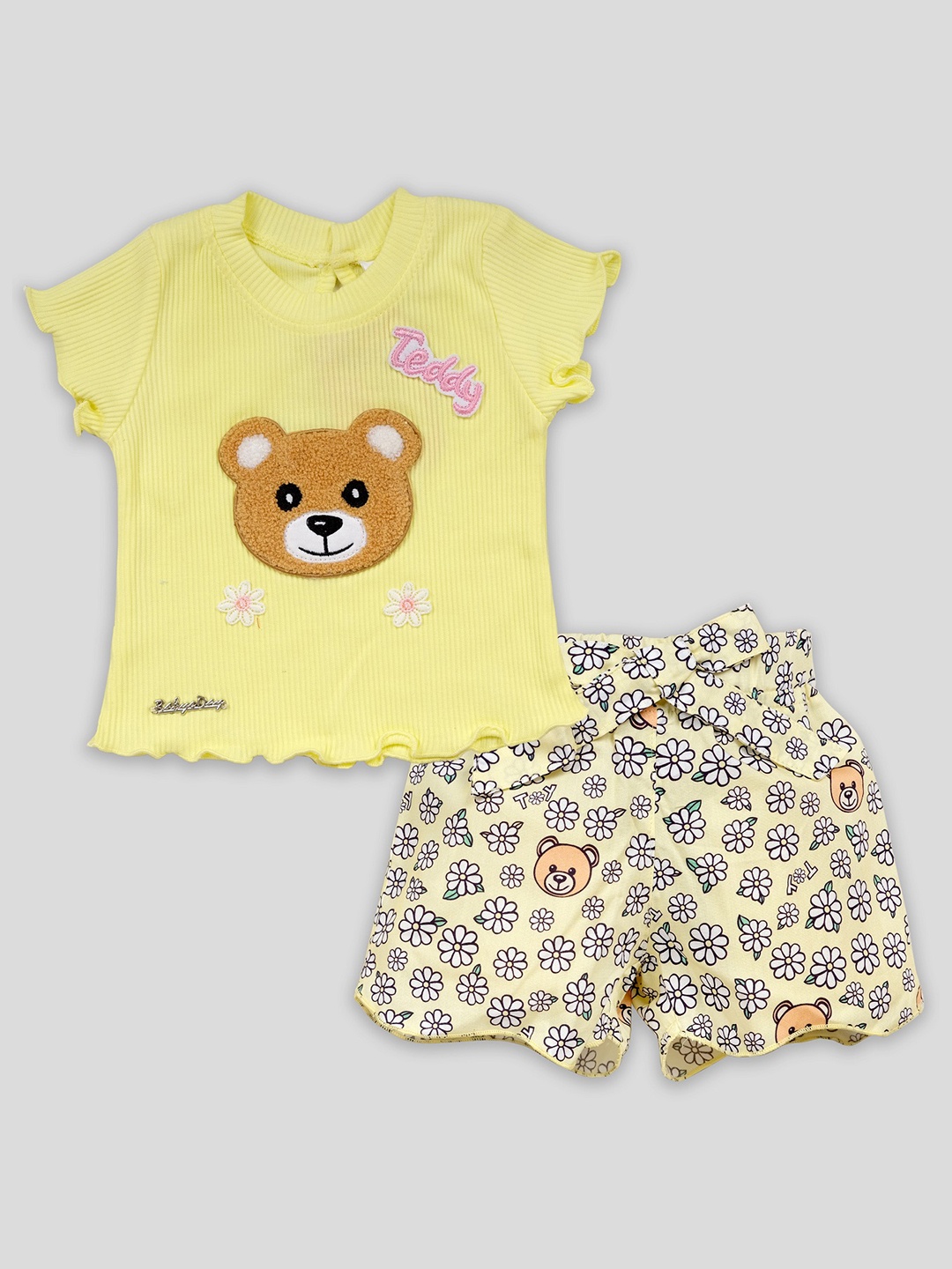 

Babys Day Girls Printed Pure Cotton Top With Short, Yellow