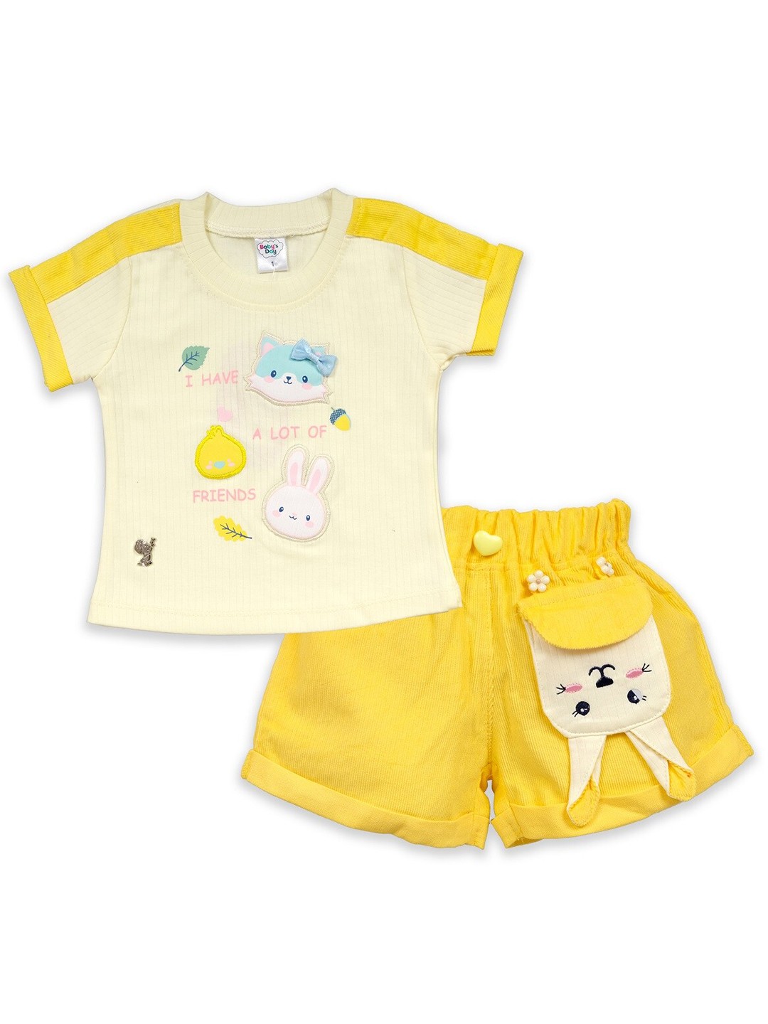 

Babys Day Girls Pure Cotton Top With Shorts, Yellow