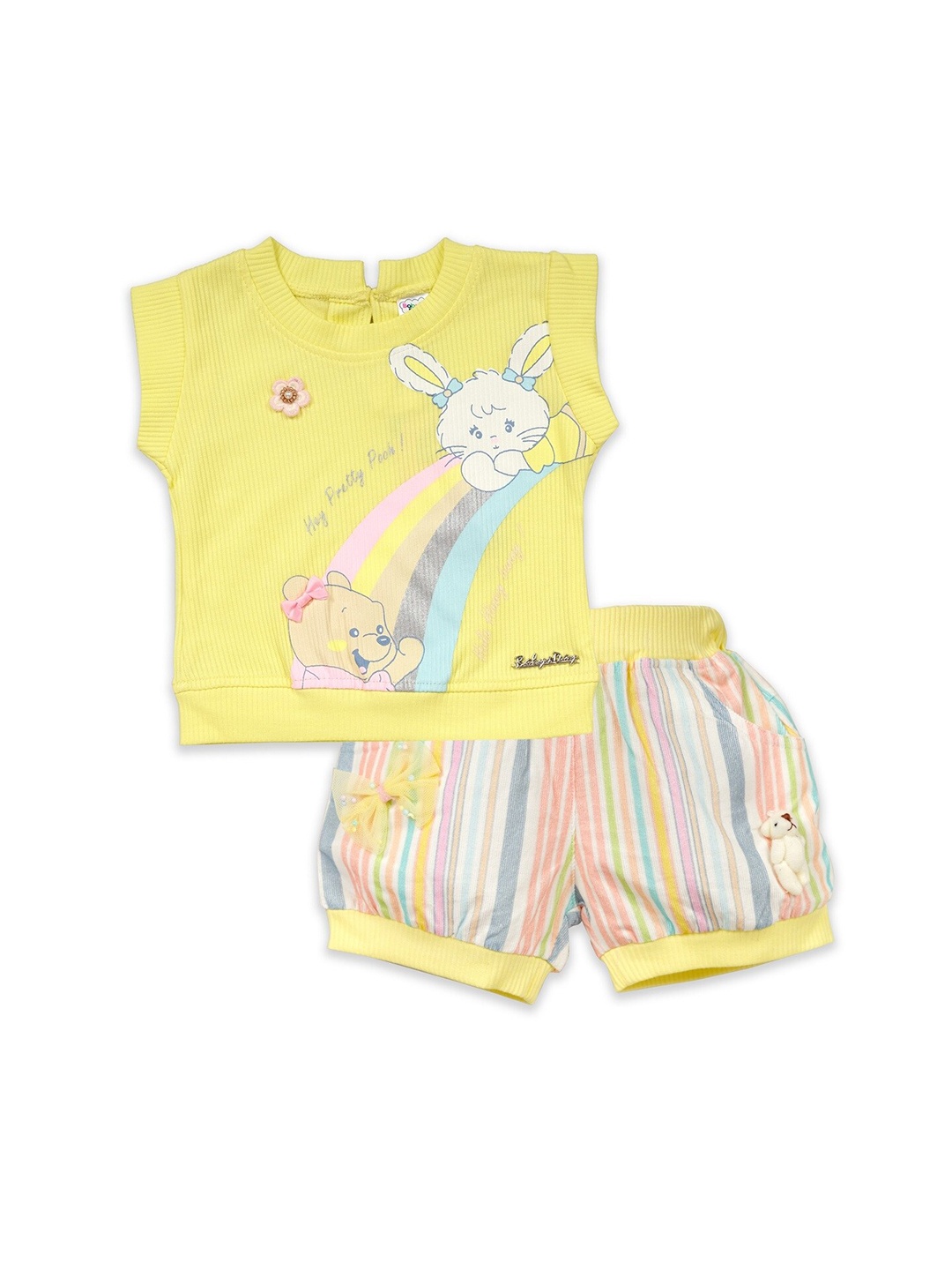 

Babys Day Girls Printed Pure Cotton Top With Short, Yellow