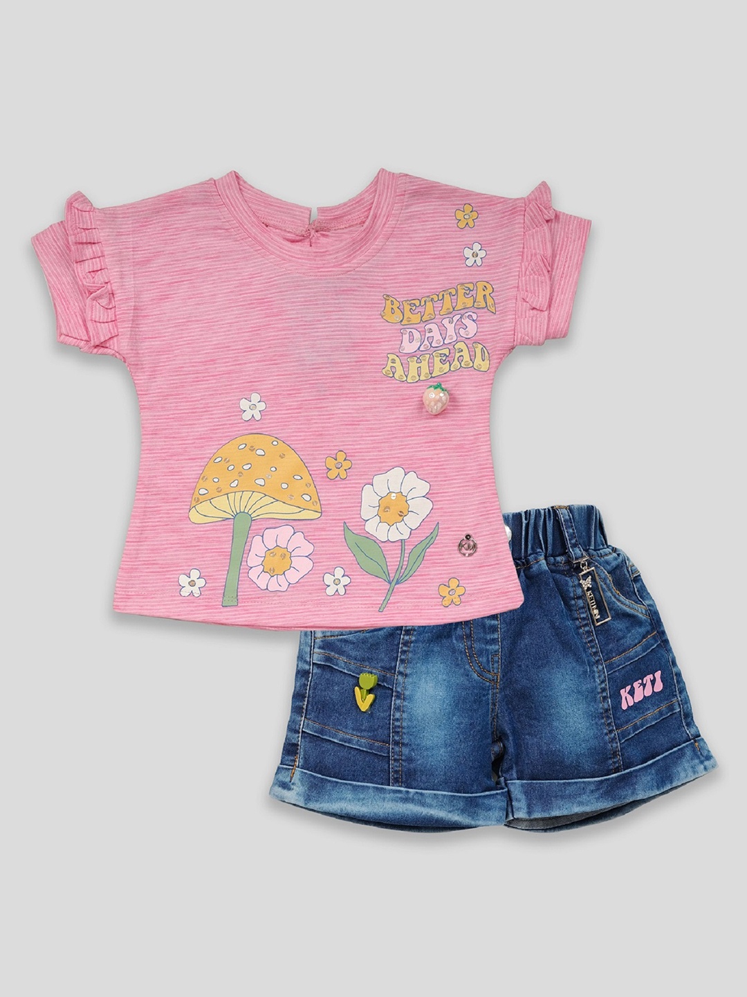 

Babys Day Girls Printed Pure Cotton Top With Short, Pink