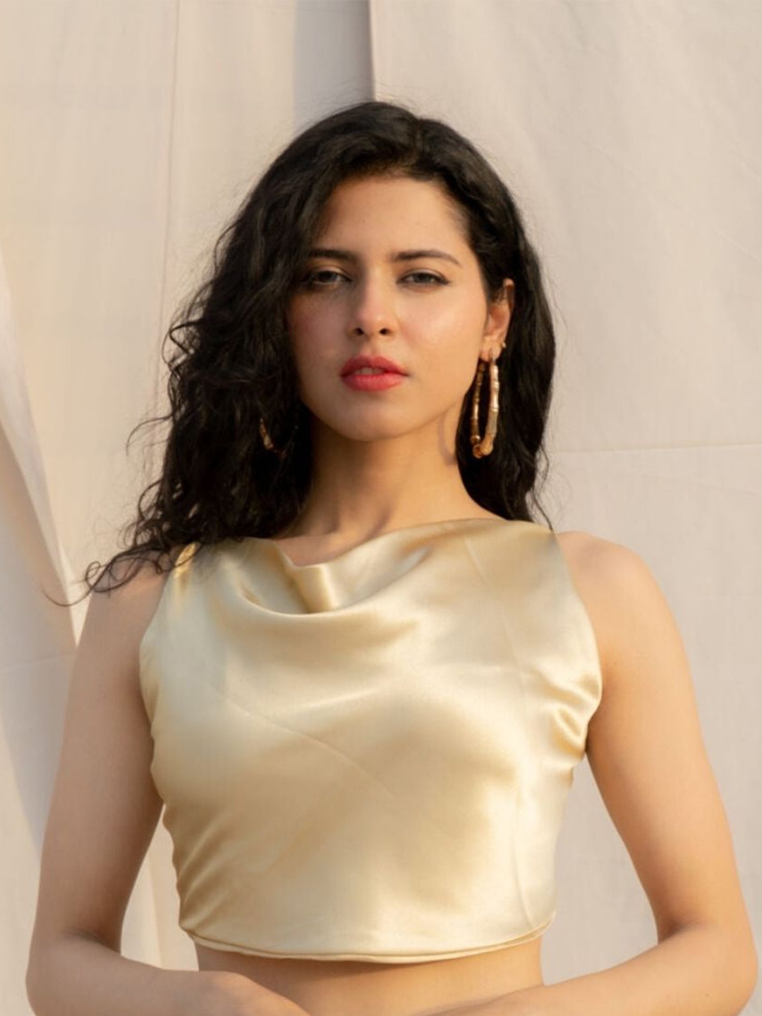 

HEY MISSY Cowl Neck Sleeveless Crop Top, Gold