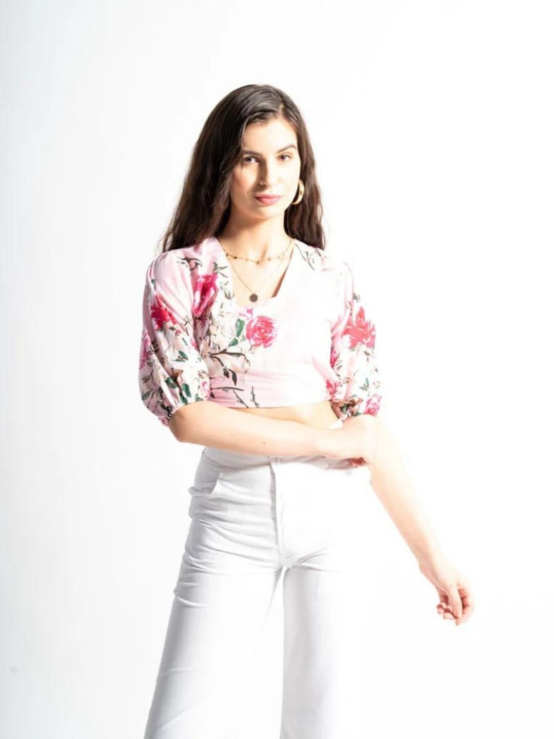 

HEY MISSY Floral Print Square Neck Cotton Top, Pink