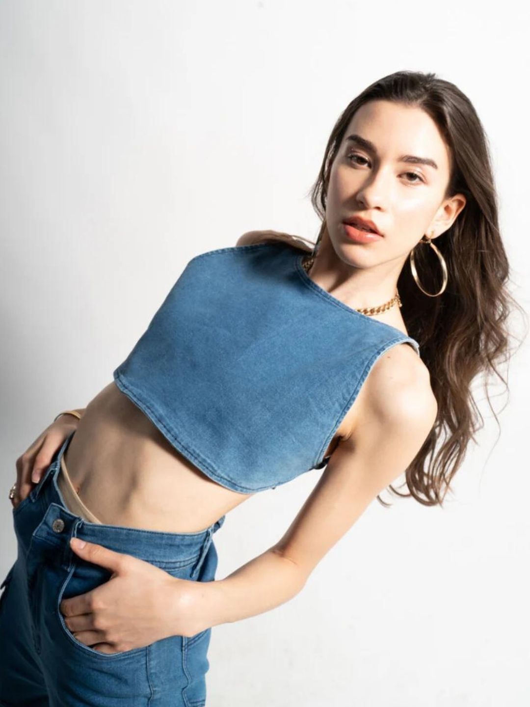 

HEY MISSY Denim Styled Back Crop Top, Blue