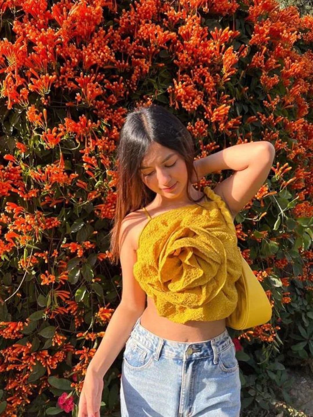 

HEY MISSY Floral Embellished Crop Top, Yellow