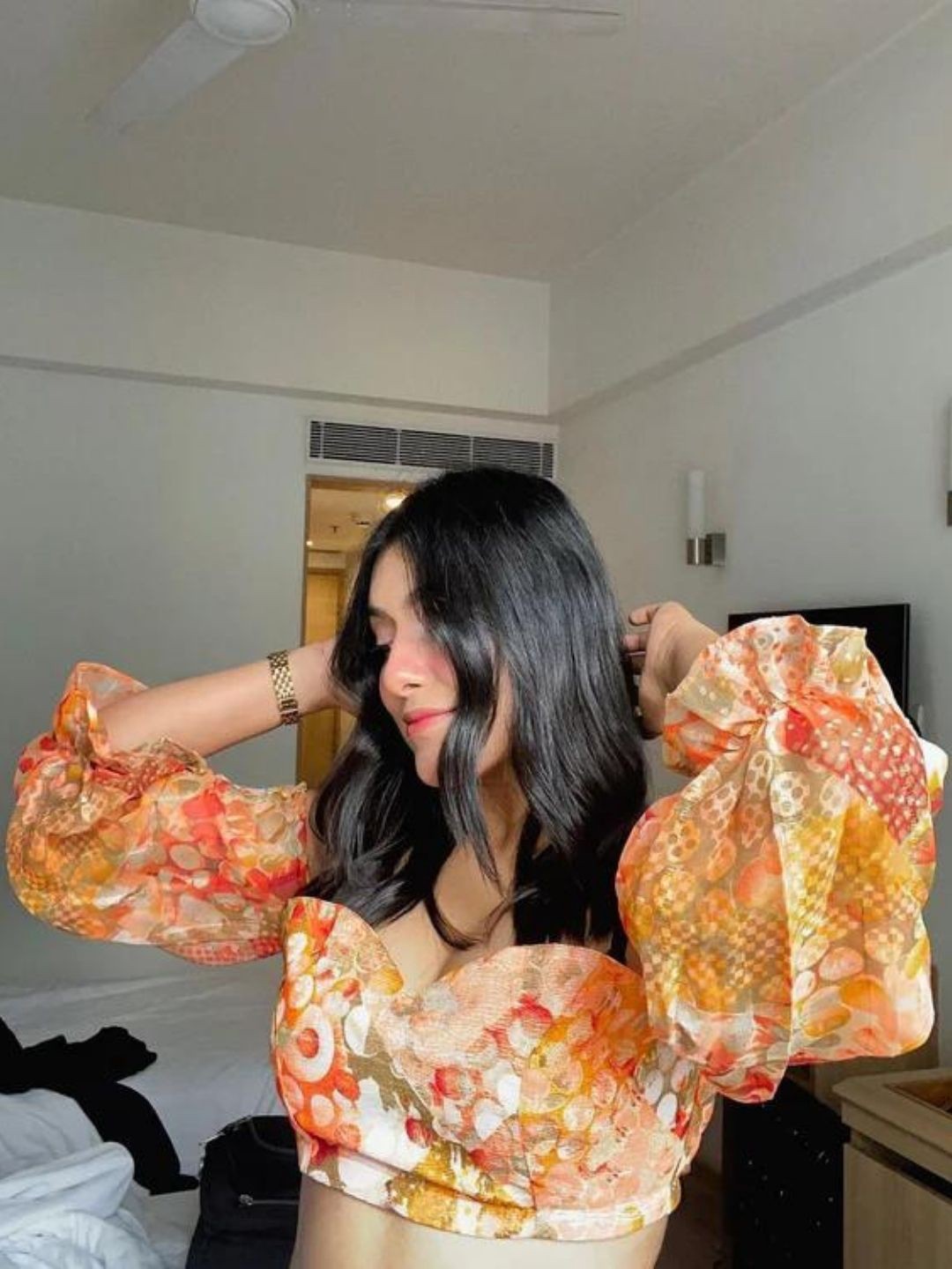 

HEY MISSY Floral Printed Sweetheart Neck Cotton Top, Orange