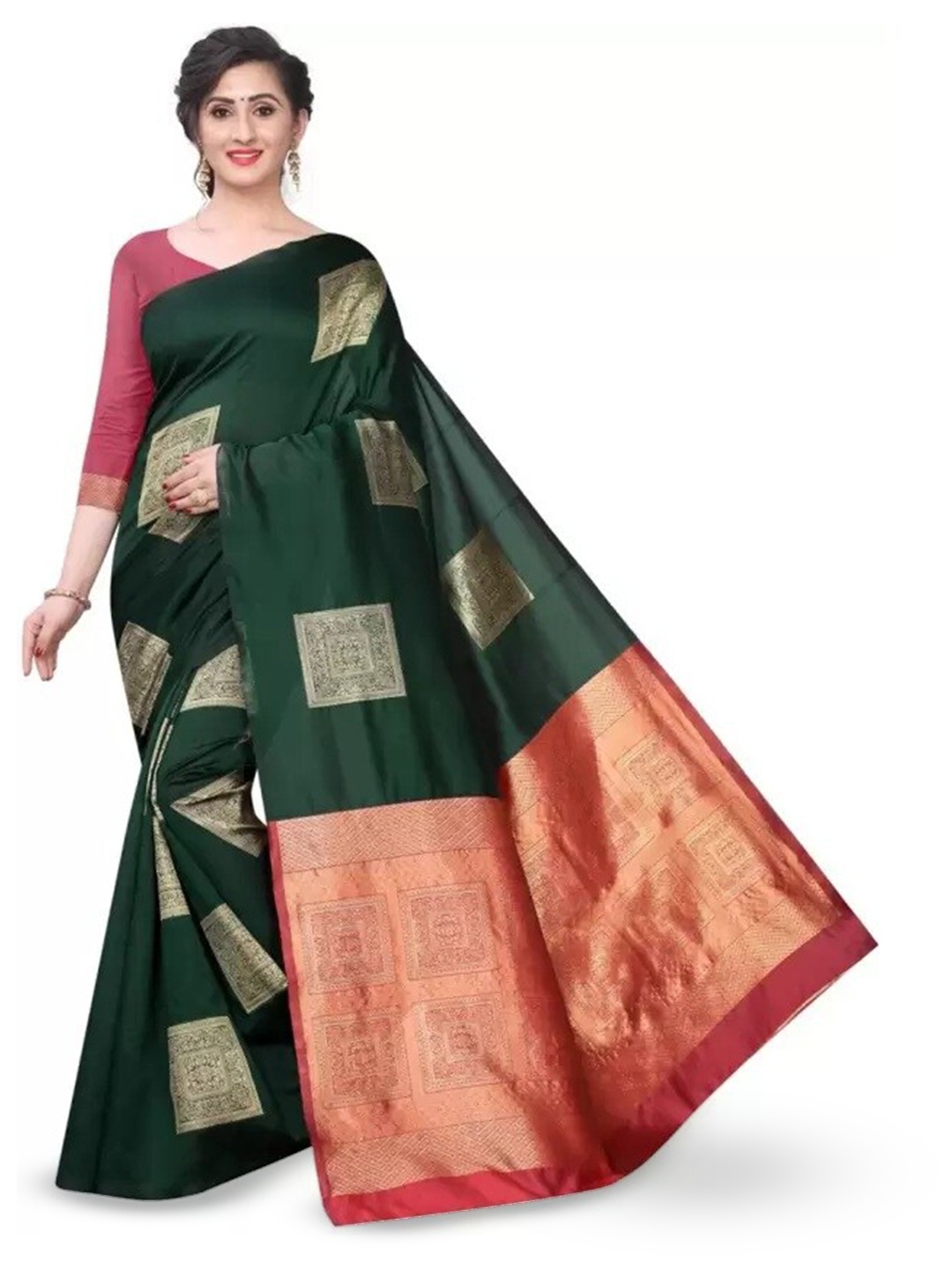 

THE WOMEN DECOR Woven Design Zari Jute Silk Saree, Green