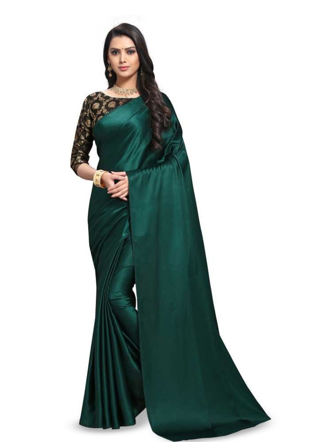 

Aruna Sarees Solid Satin Saree, Green