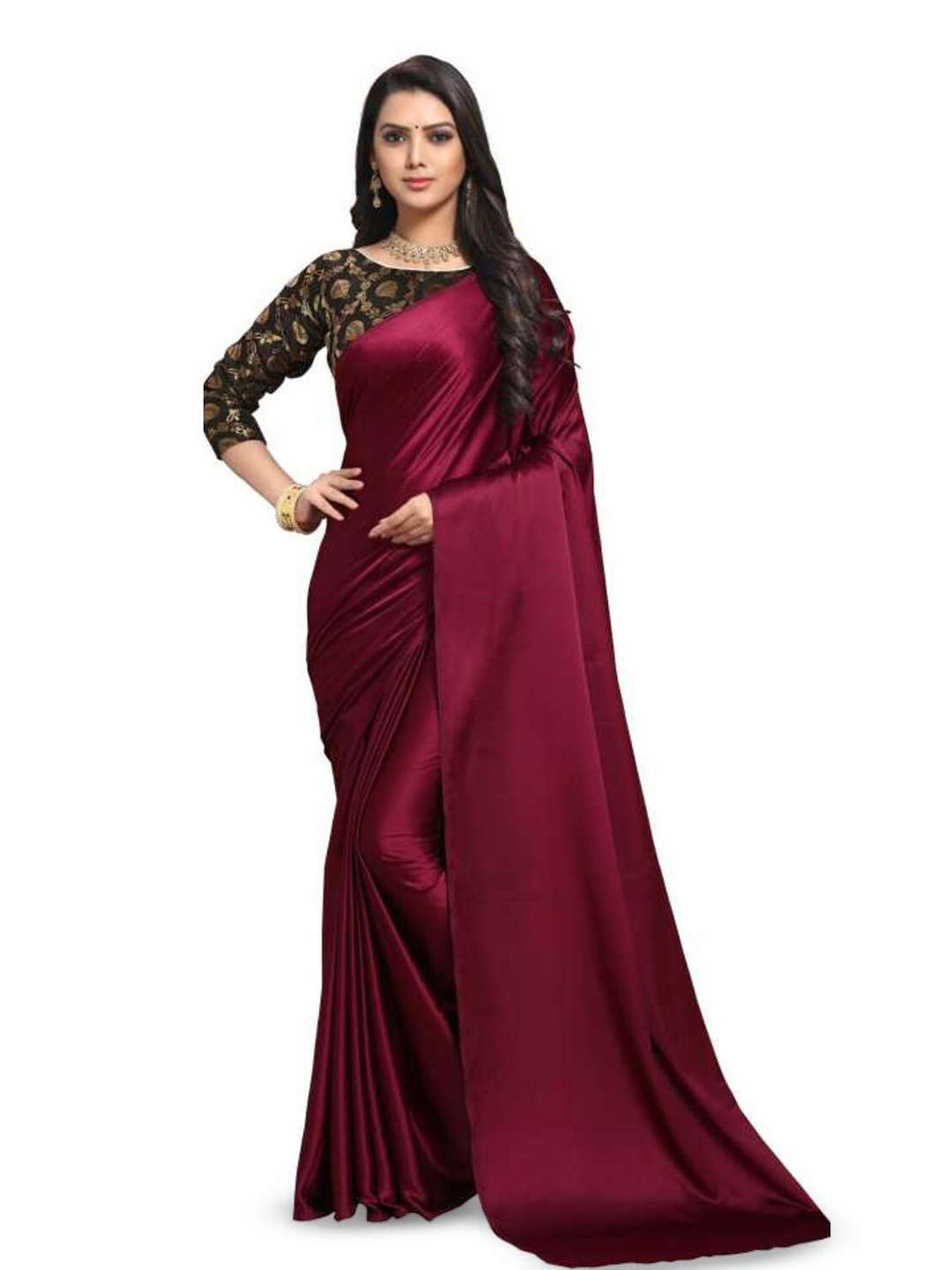 

Aruna Sarees Satin Saree, Maroon