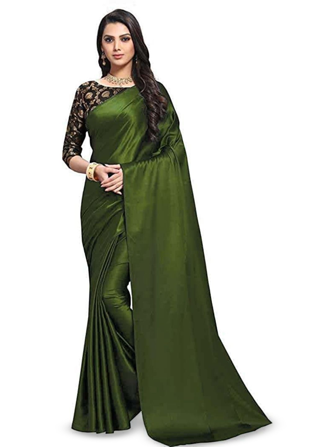 

Aruna Sarees Satin Saree, Green