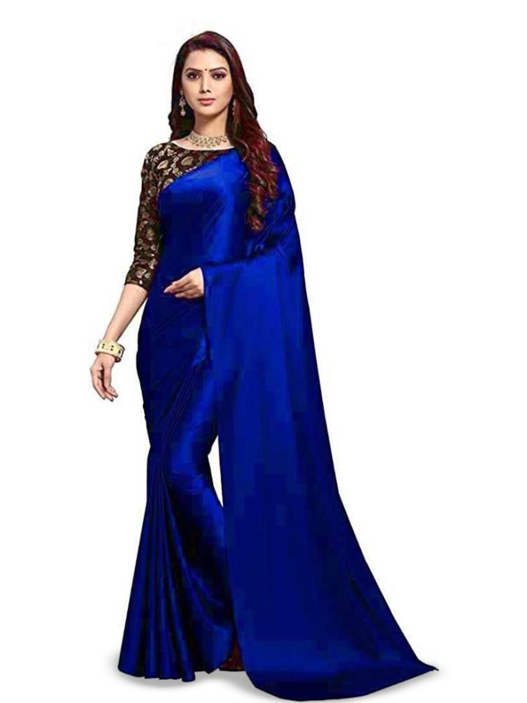 

Aruna Sarees Satin Saree, Blue