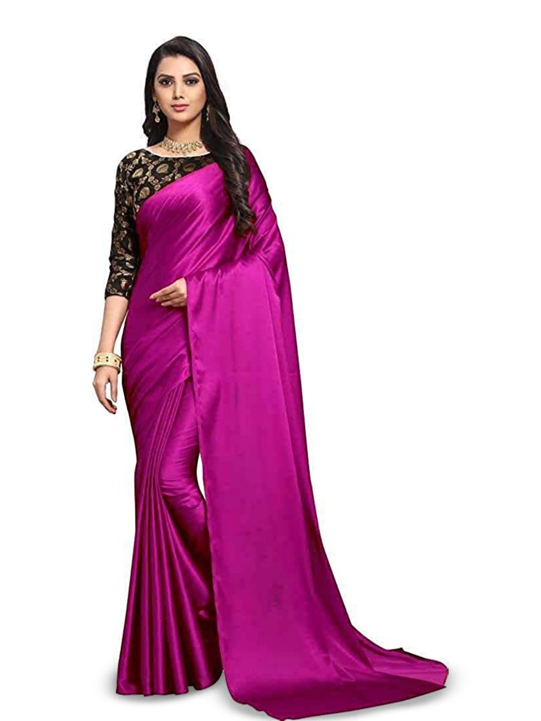 

Aruna Sarees Satin Saree, Pink