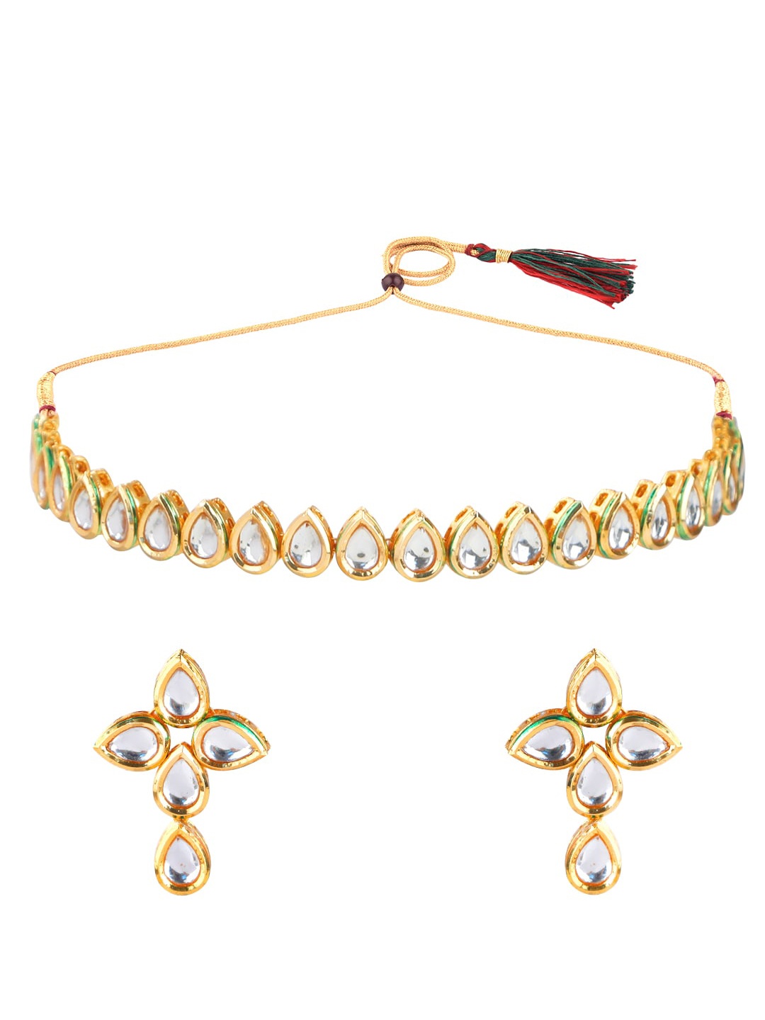 

FEMMIBELLA Gold-Plated Kundan Stones Studded Necklace And Earrings