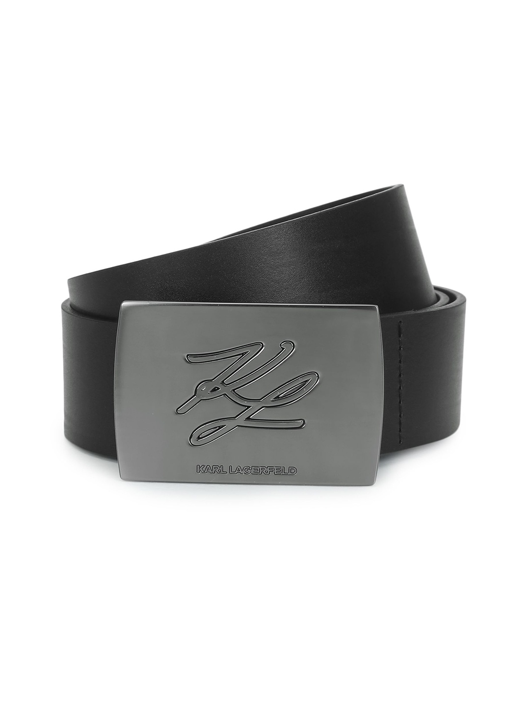 

Karl Lagerfeld Men Leather Slim Belt, Black