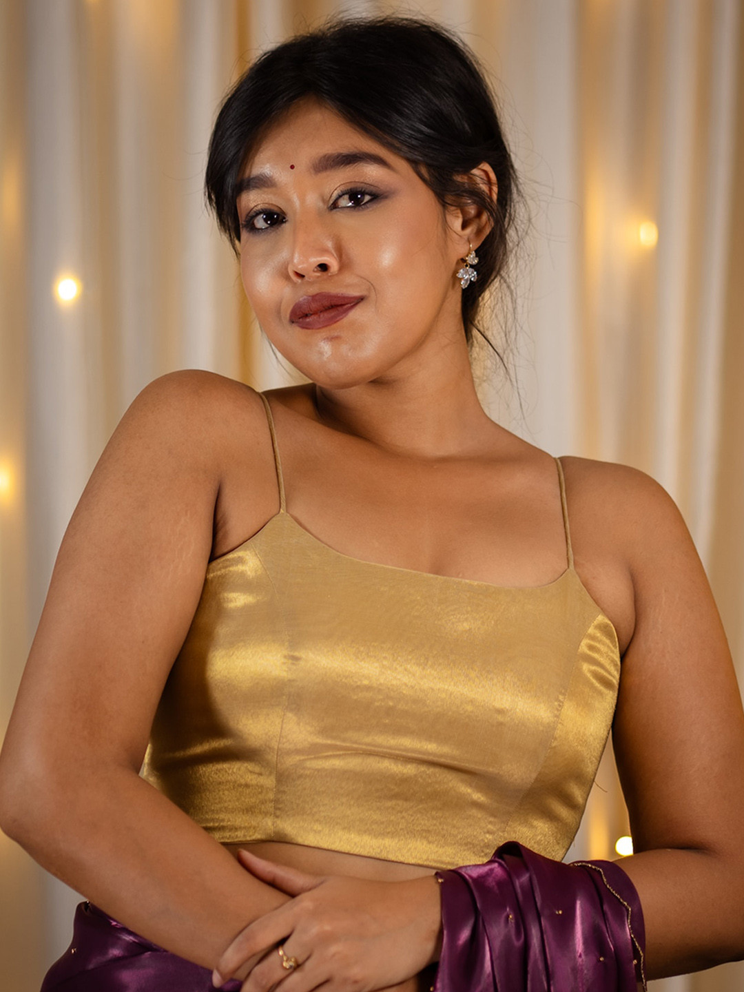 

I LOVE SAREES Shoulder Straps Padded Saree Blouse, Gold