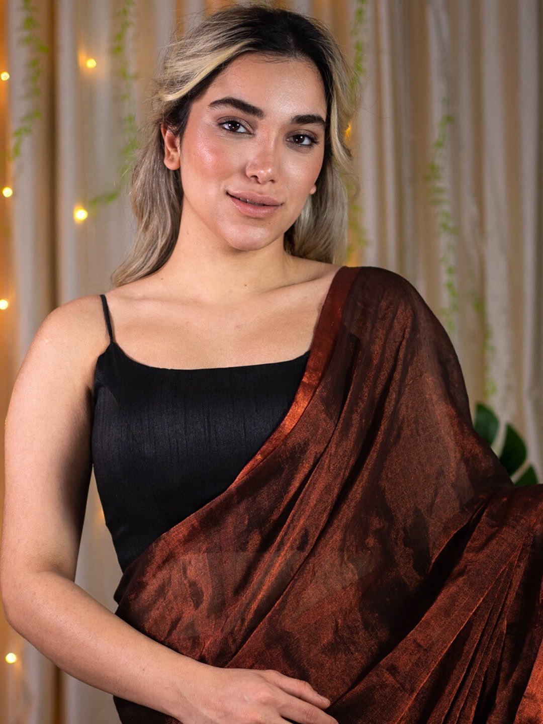

I LOVE SAREES U-Neck Silk Saree Blouse, Black