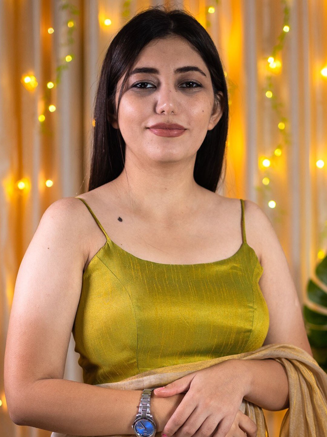 

I LOVE SAREES Padded Sleeveless Saree Blouse, Olive