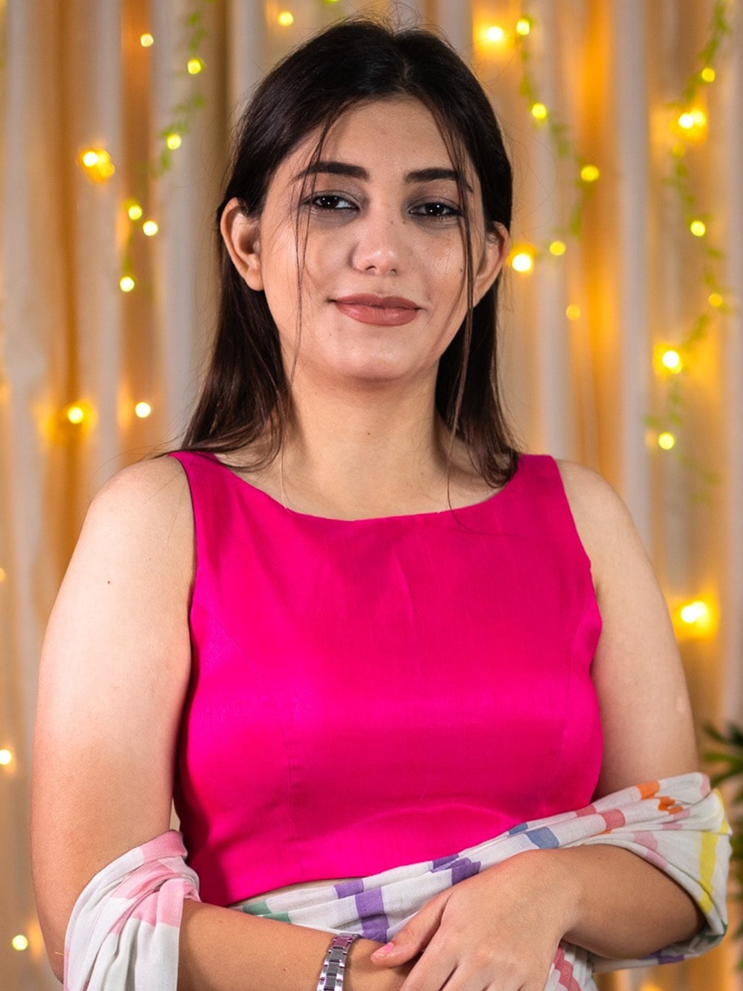 

I LOVE SAREES Padded Silk Saree Blouse, Fuchsia