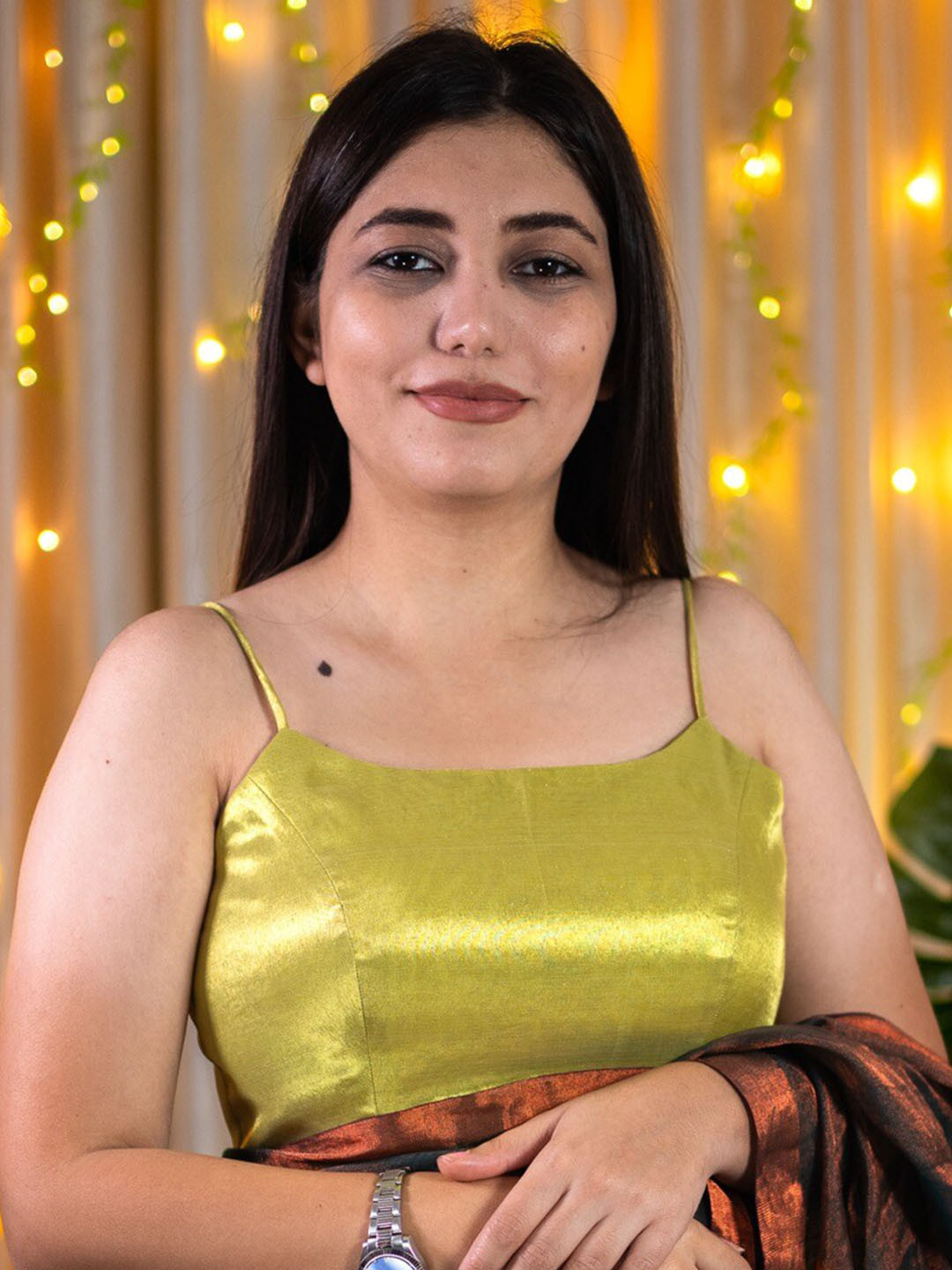 

I LOVE SAREES Shoulder Strap Padded Spaghetti Saree Blouse, Gold