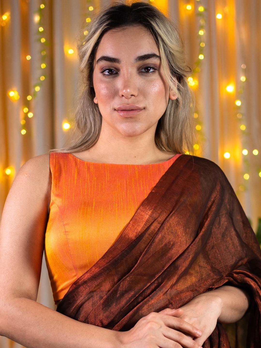 

I LOVE SAREES Boat Neck Sleeveless Padded Saree Blouse, Orange