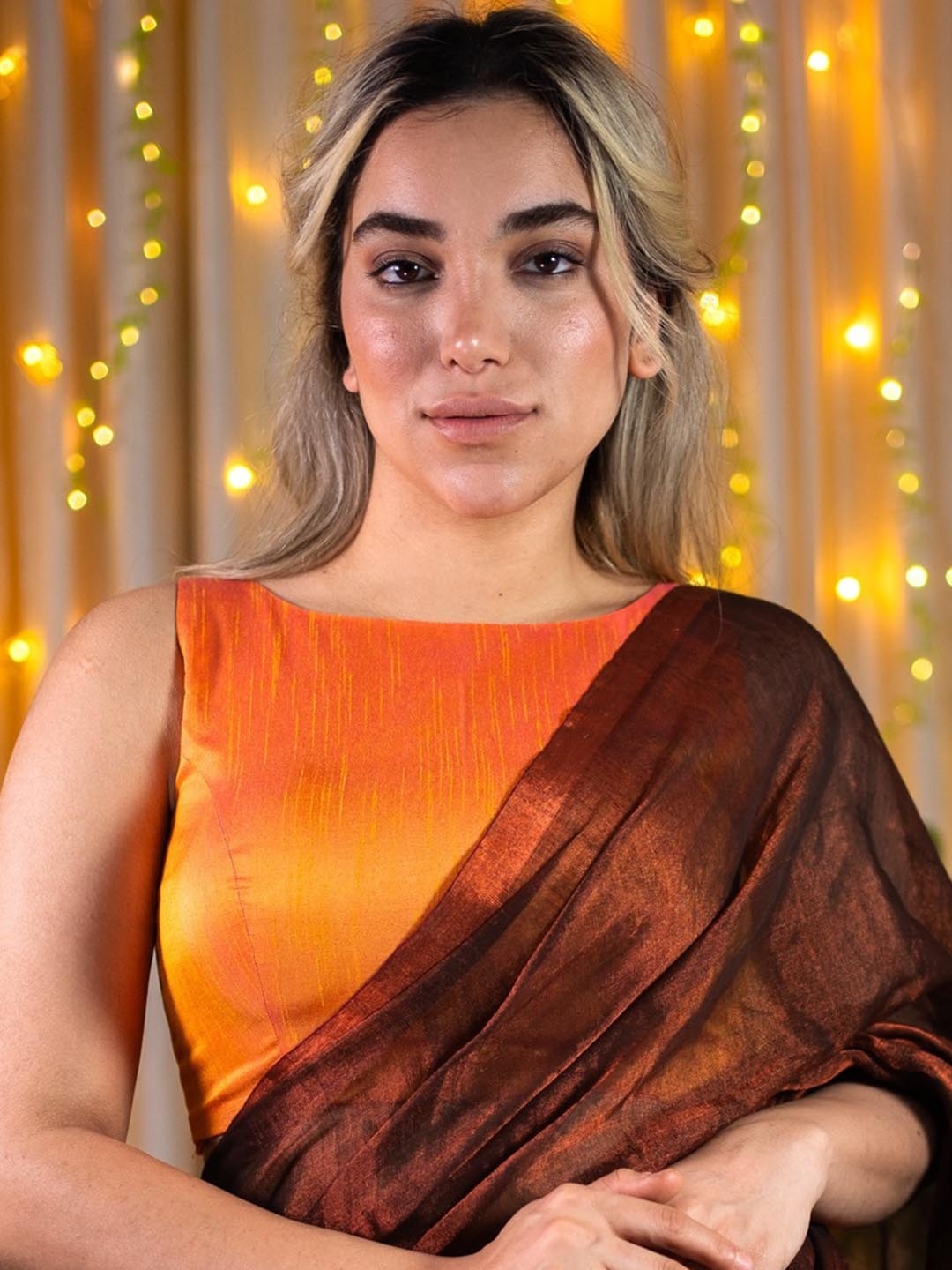 

I LOVE SAREES Padded Sleeveless Saree Blouse, Orange