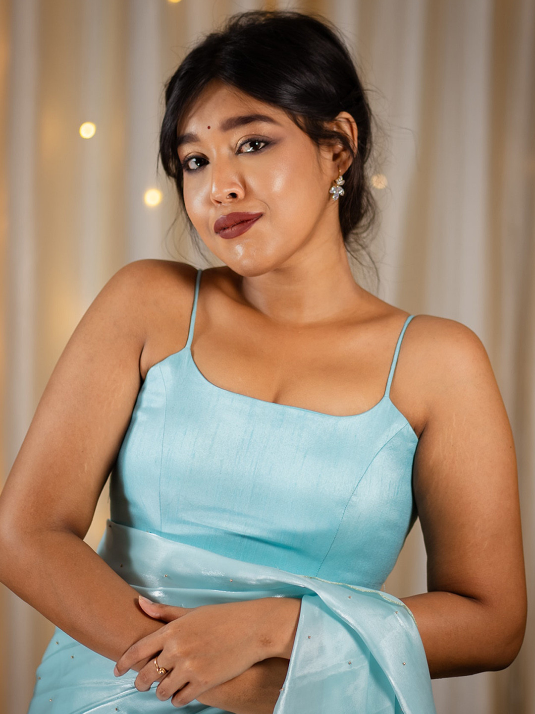 

I LOVE SAREES Shoulder Straps Sleeveless Padded Saree Blouse, Blue