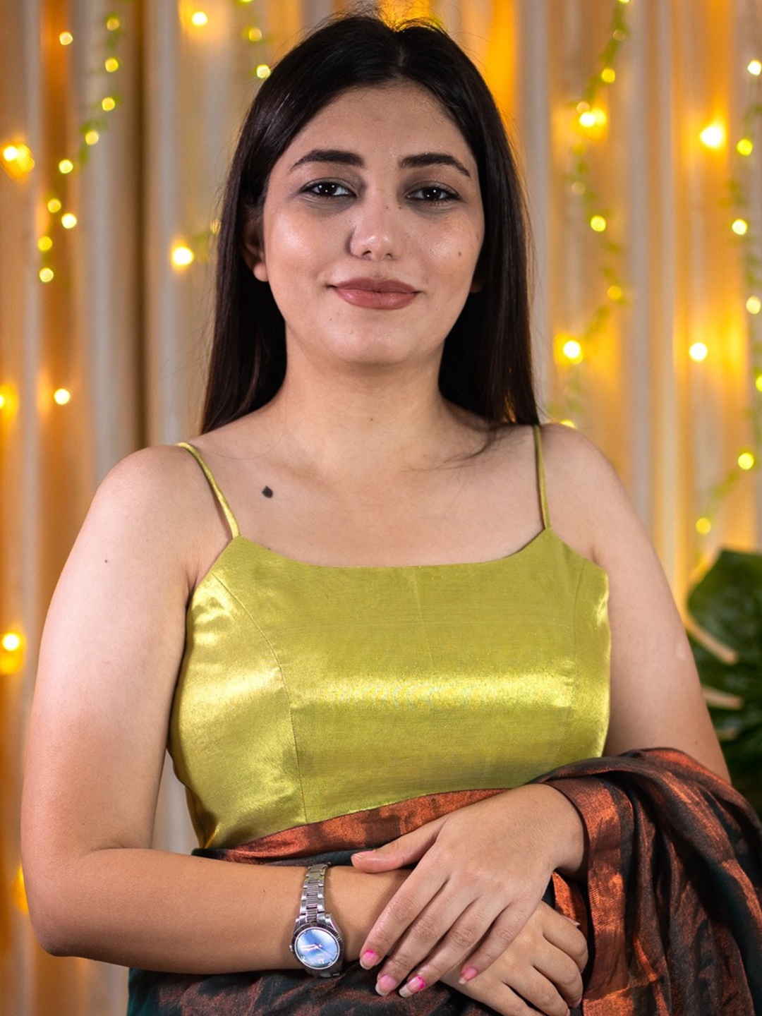 

I LOVE SAREES Shoulder Straps Padded Silk Saree Blouse, Green