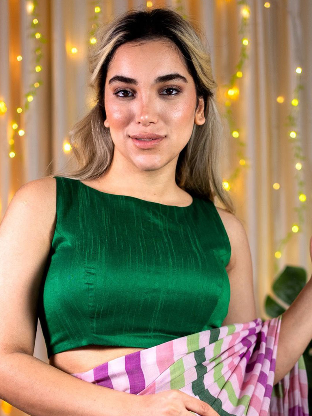 

I LOVE SAREES Boat Neck Padded Sleeveless Saree Blouse, Green