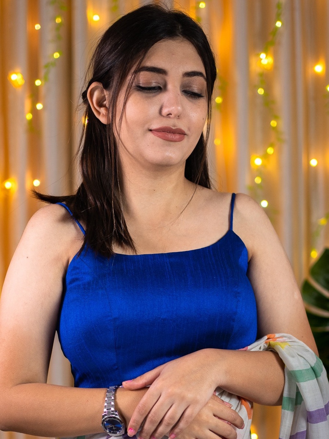 

I LOVE SAREES Shoulder Straps Padded Silk Saree Blouse, Blue
