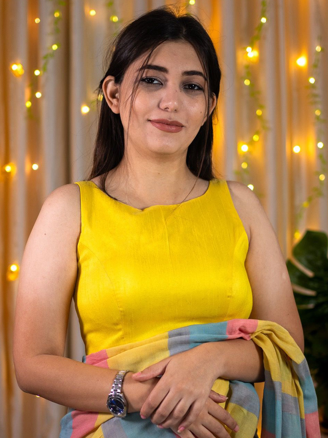 

I LOVE SAREES Boat Neck Sleeveless Saree Blouse, Yellow