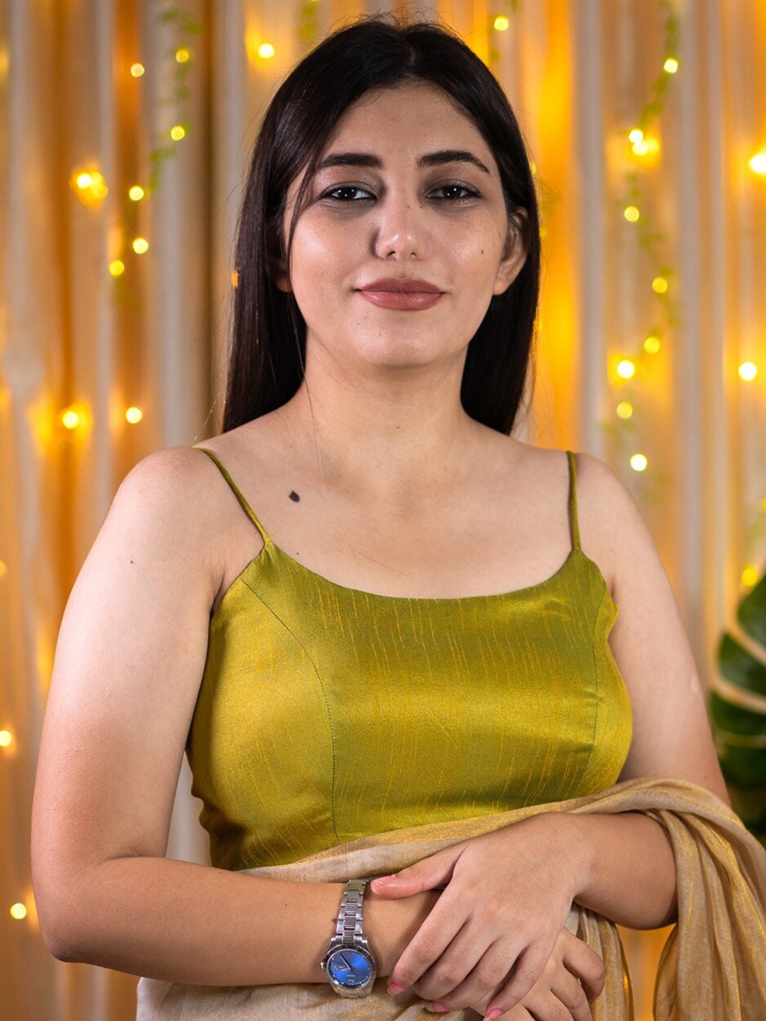 

I Love Sarees Shoulder Straps Silk Saree Blouse, Olive