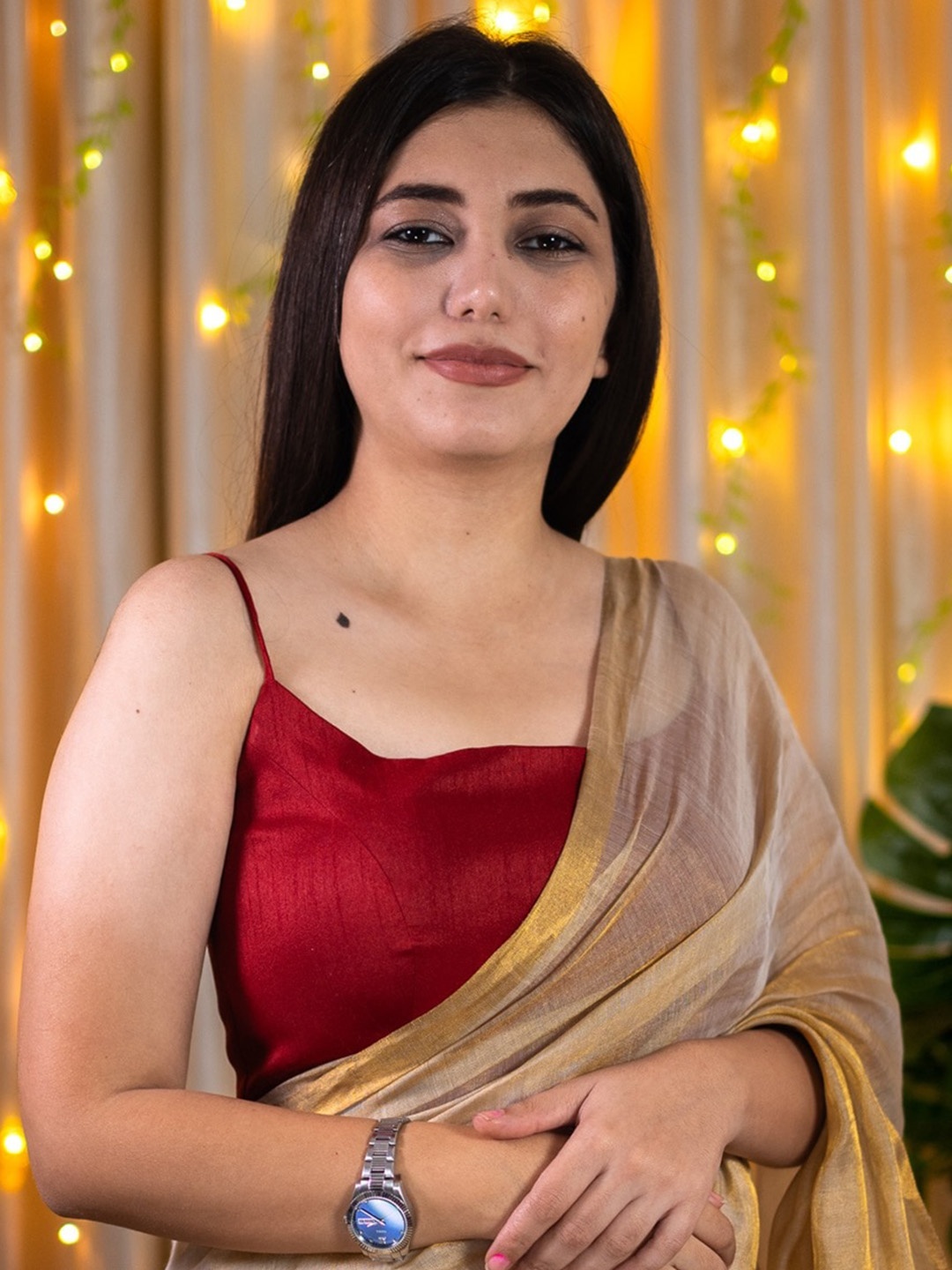 

I LOVE SAREES Shoulder Straps Sleeveless Padded Saree Blouse, Maroon