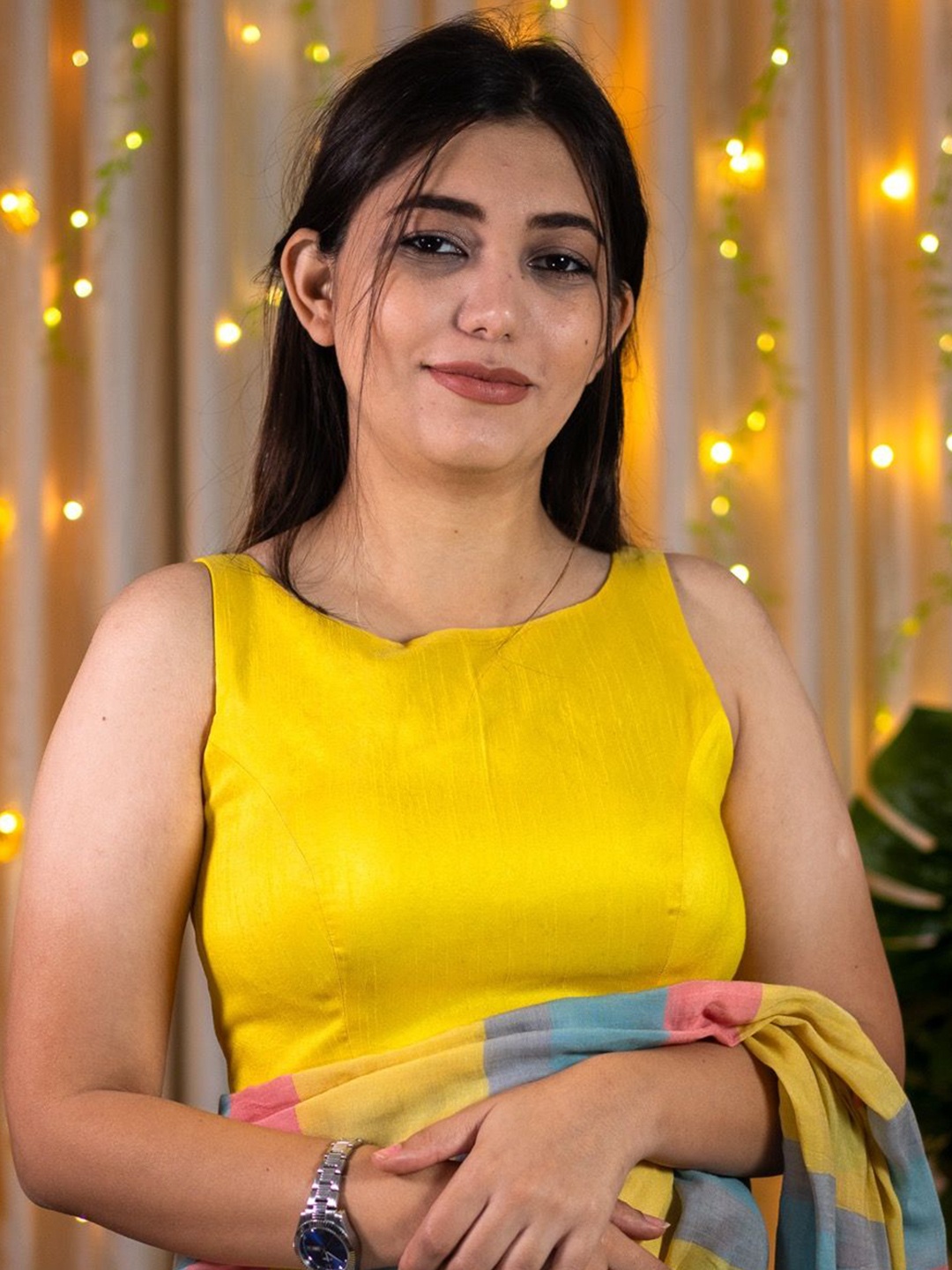 

I LOVE SAREES Boat Neck Sleeveless Padded Saree Blouse, Yellow