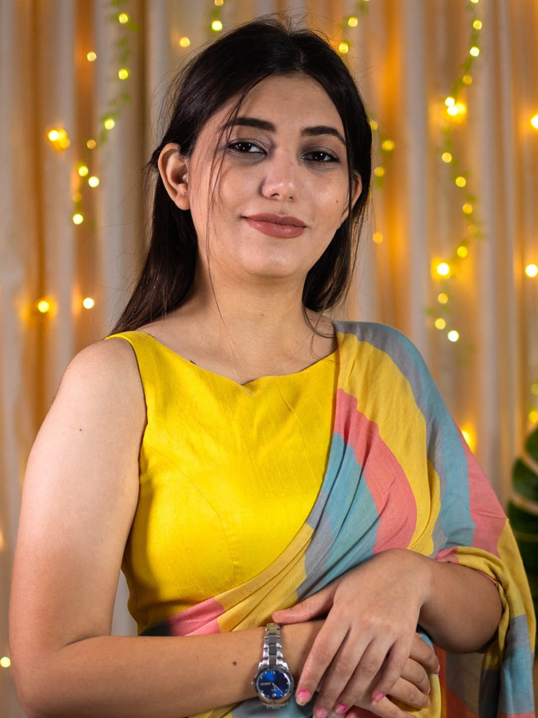 

I LOVE SAREES Sleeveless Dupion Silk Padded Saree Blouse, Yellow