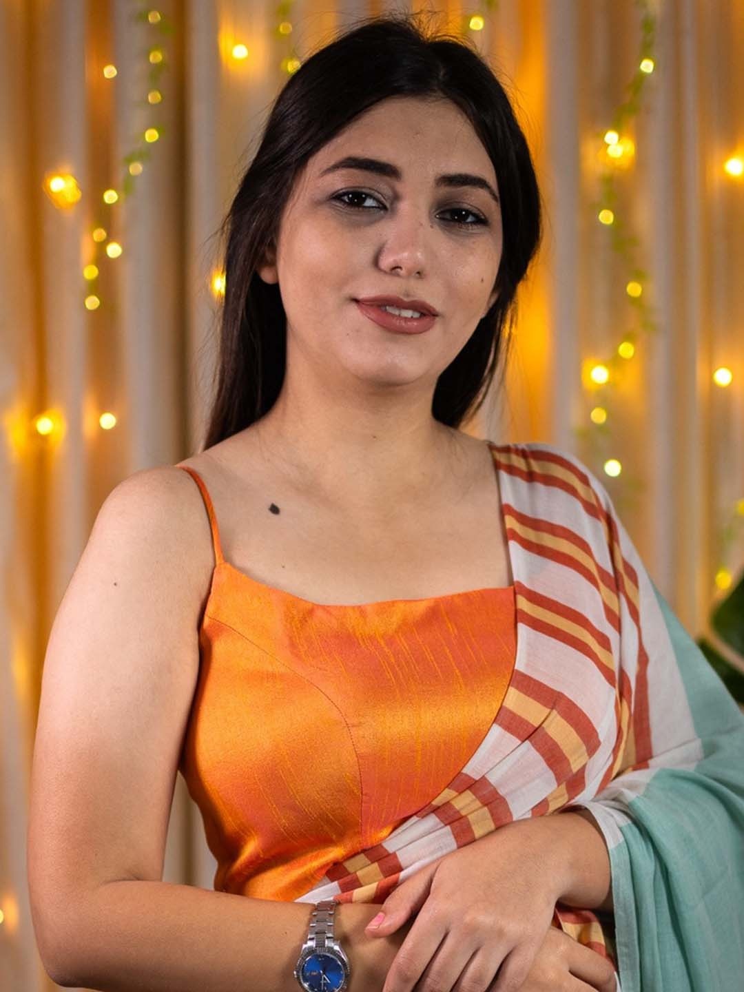 

I LOVE SAREES Shoulder Strap Silk Saree Blouse, Orange