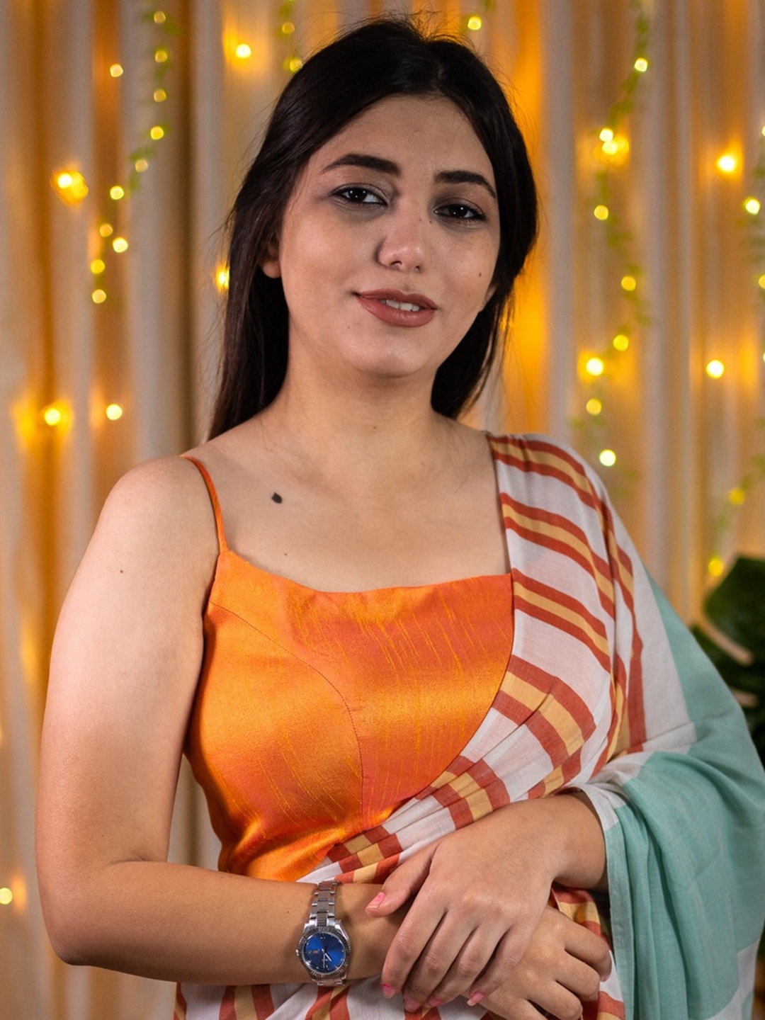 

I LOVE SAREES Padded Shoulder Straps Saree Blouse, Orange