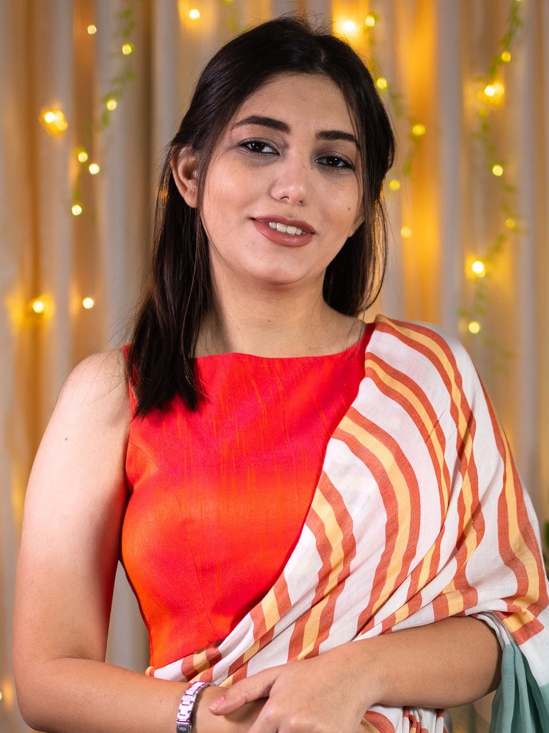 

I LOVE SAREES Boat Neck Padded Saree Blouse, Orange