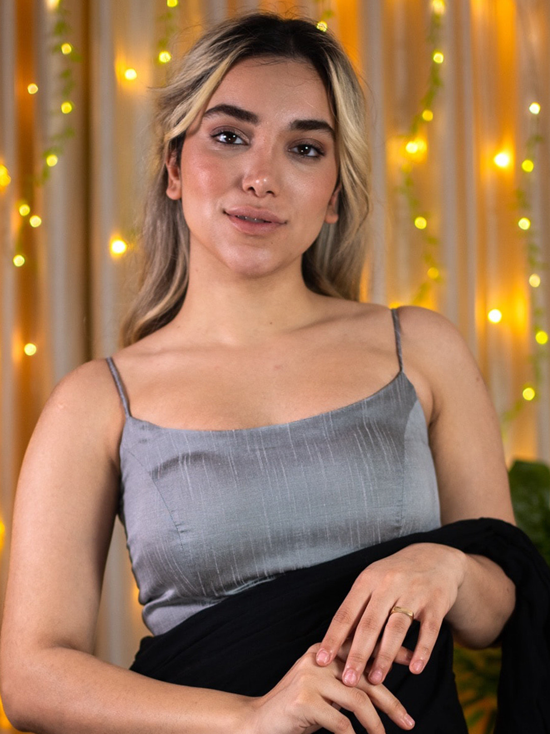 

I LOVE SAREES Padded Shoulder Straps Saree Blouse, Grey