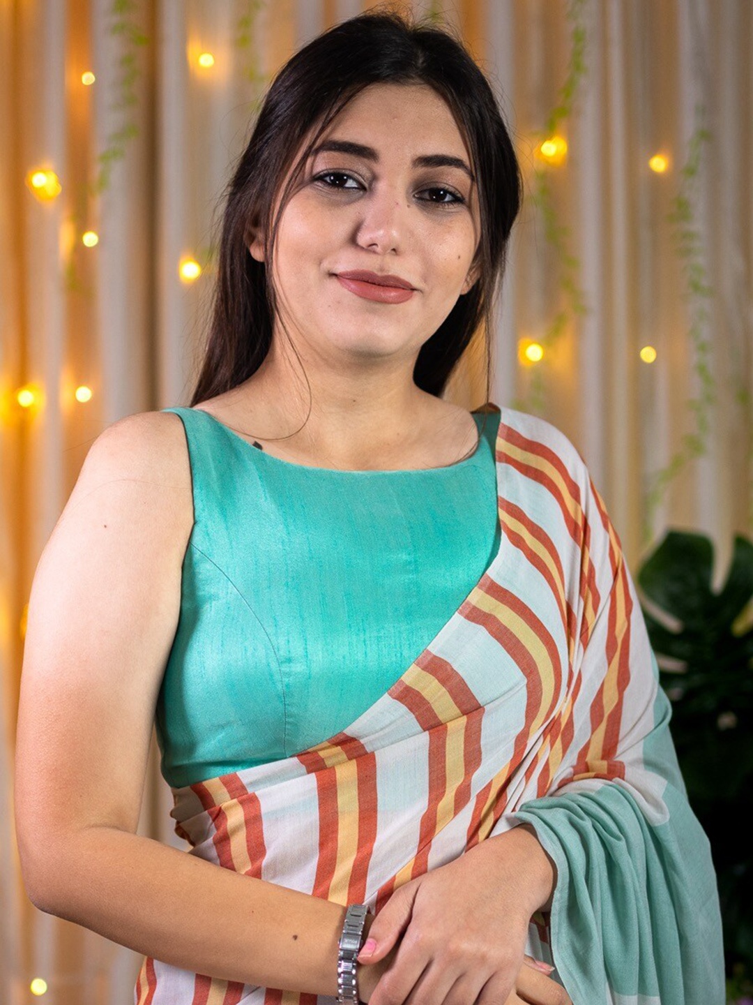 

I LOVE SAREES Boat Neck Padded Saree Blouse, Blue