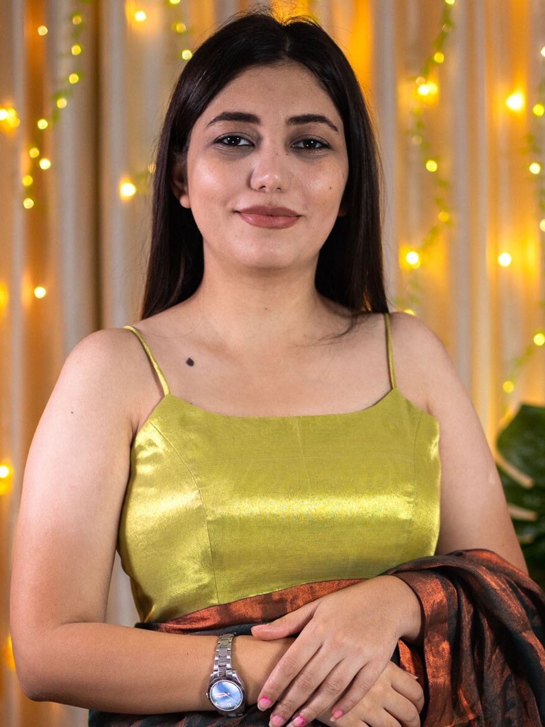 

I LOVE SAREES U-Neck Silk Saree Blouse, Green