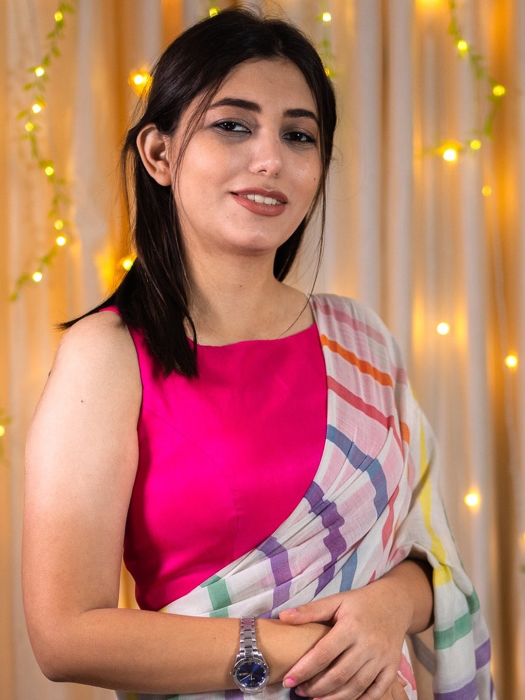 

I LOVE SAREES Boat Neck Sleeveless Saree Blouse, Pink