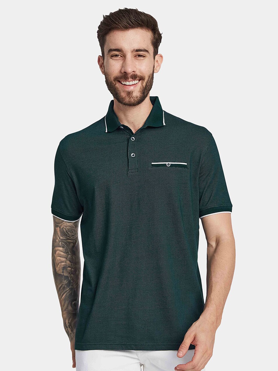 

Octave Polo Collar Cotton T-shirt, Green